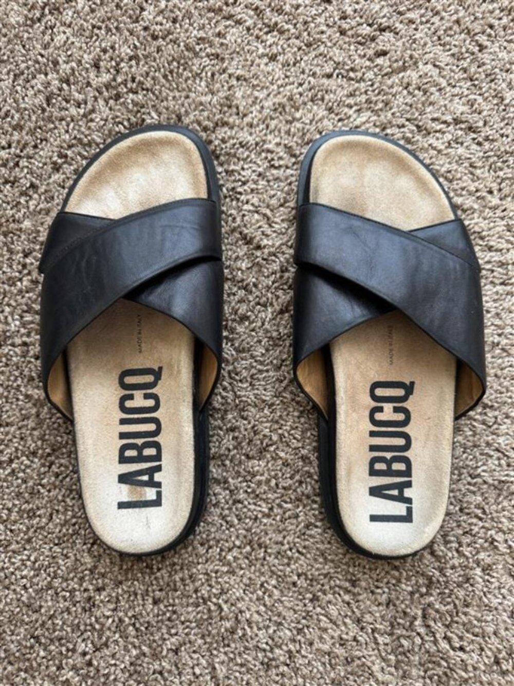 LABUCQ Women's Black Mo Leather Slide Sandal Size 38